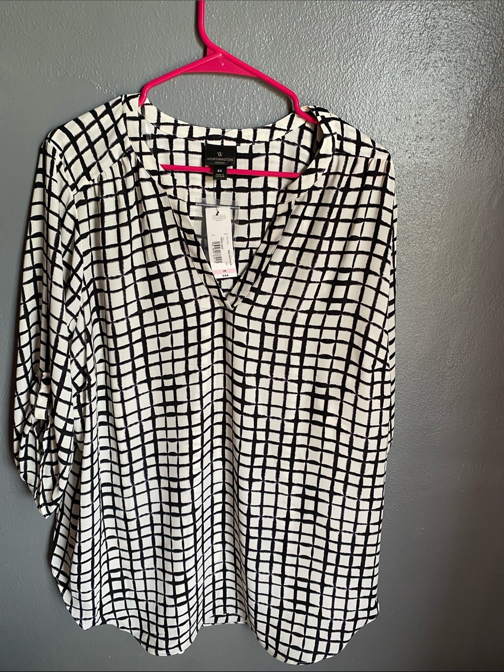 Worthington White Tunic with Black Windowpane Grid